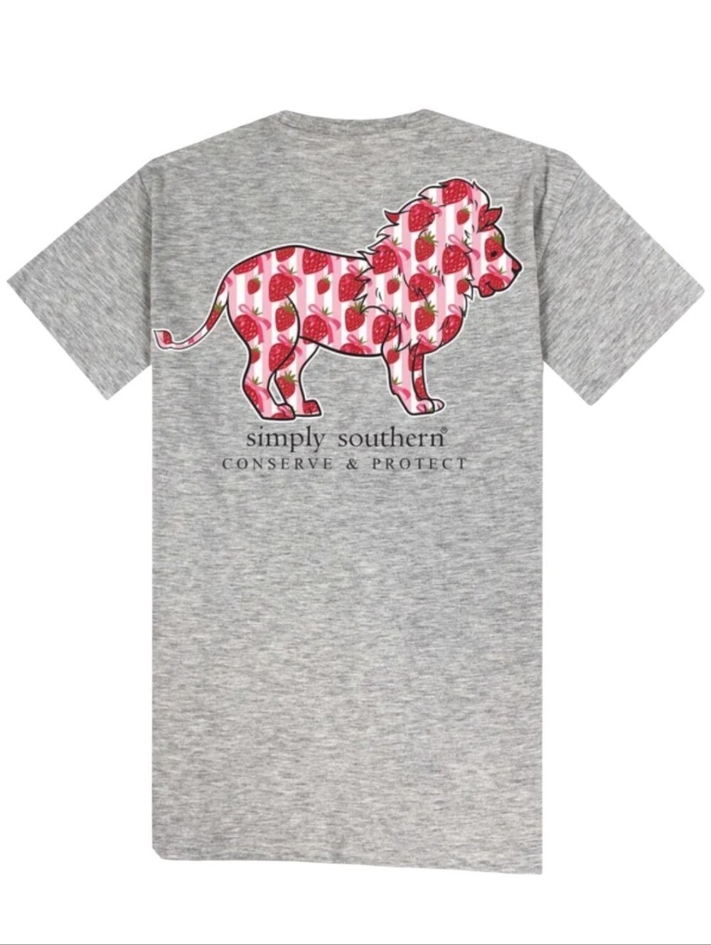 NWT Simply Southern Gray Tee with Pink Strawberry Lion Graphic
